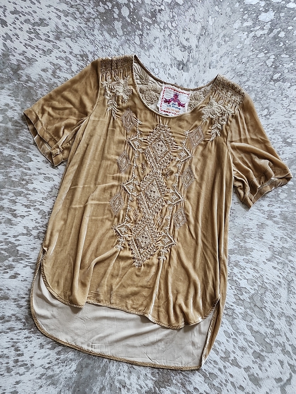 Johnny Was Embroidered Short Sleeve Tunic Top SzM